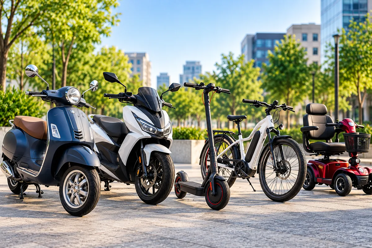 Scooters and an e-bike — generic directory illustration